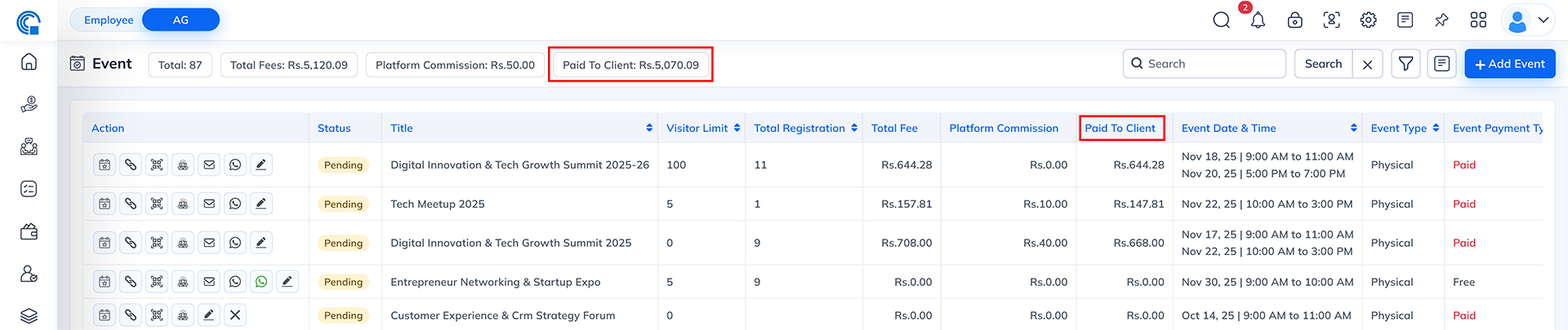 Event Module Navigation