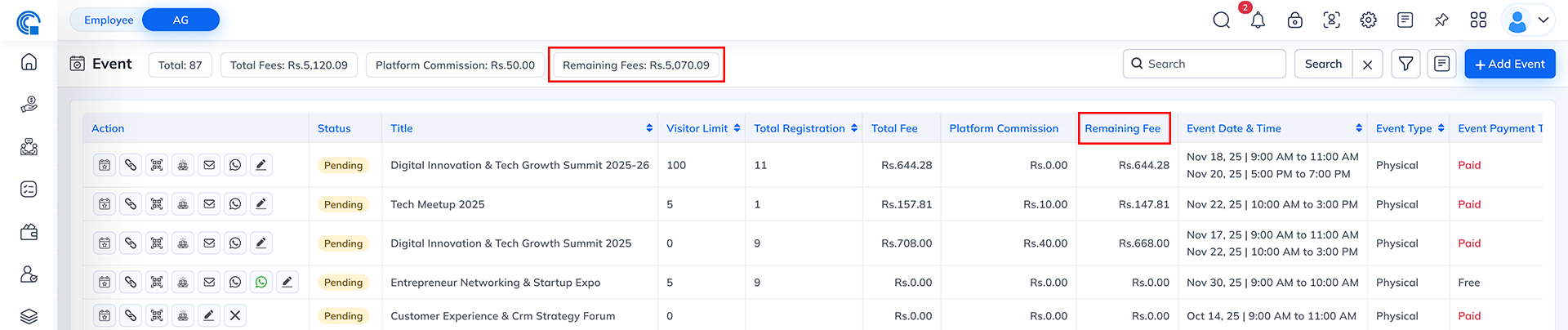 Event Module Navigation