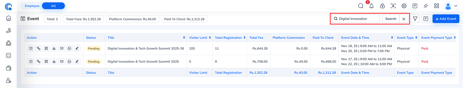 Event Module Navigation