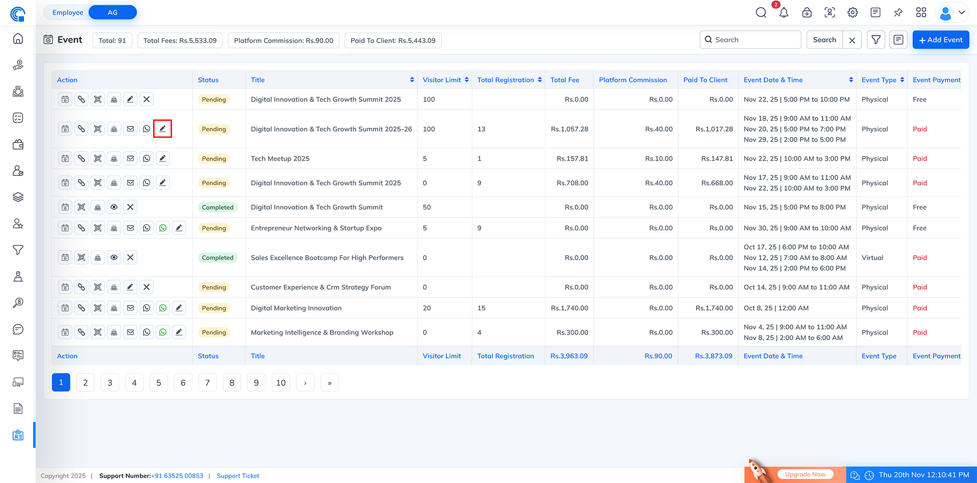 Event Module Navigation