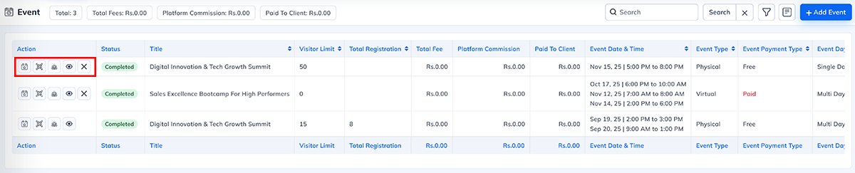Event Module Navigation