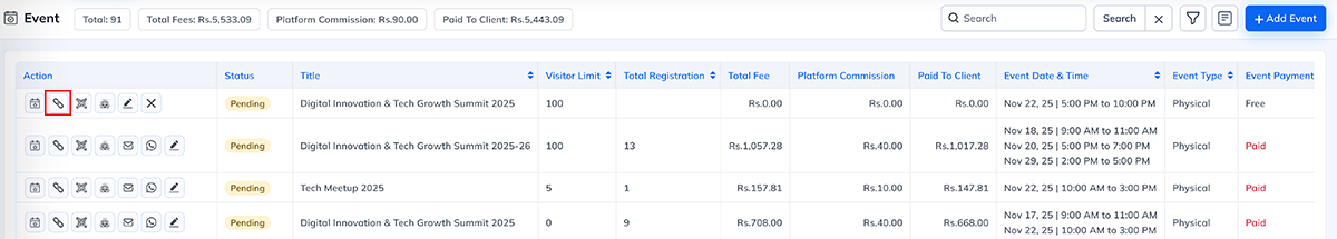 Event Module Navigation