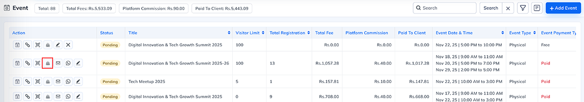 Event Module Navigation