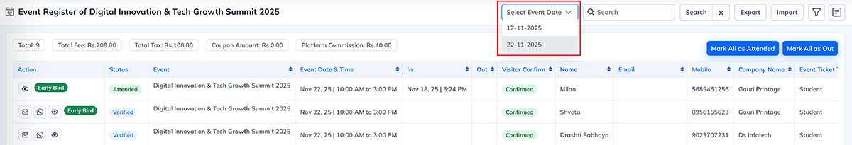 Event Module Navigation